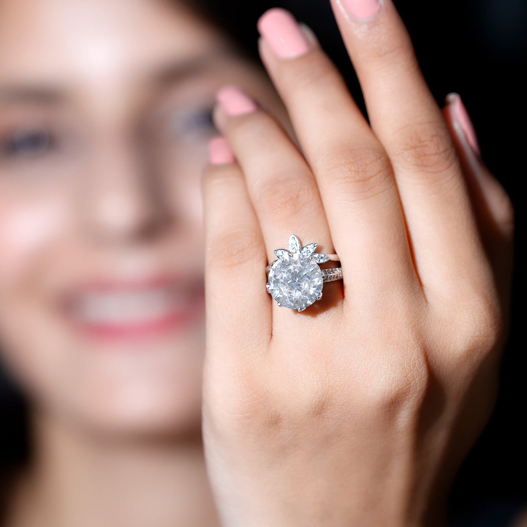 10MM Round Moissanite Flower Engagement Ring With Enhancer