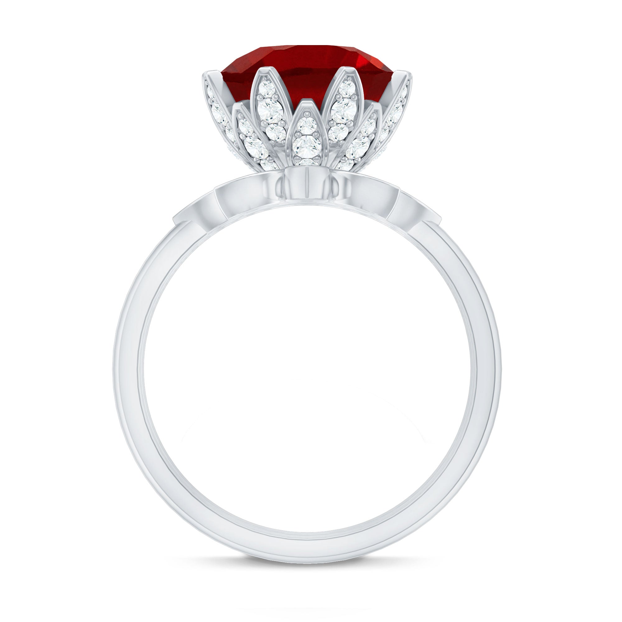 Lab Grown Ruby Flower Bridal Engagement Ring Set with Moissanite