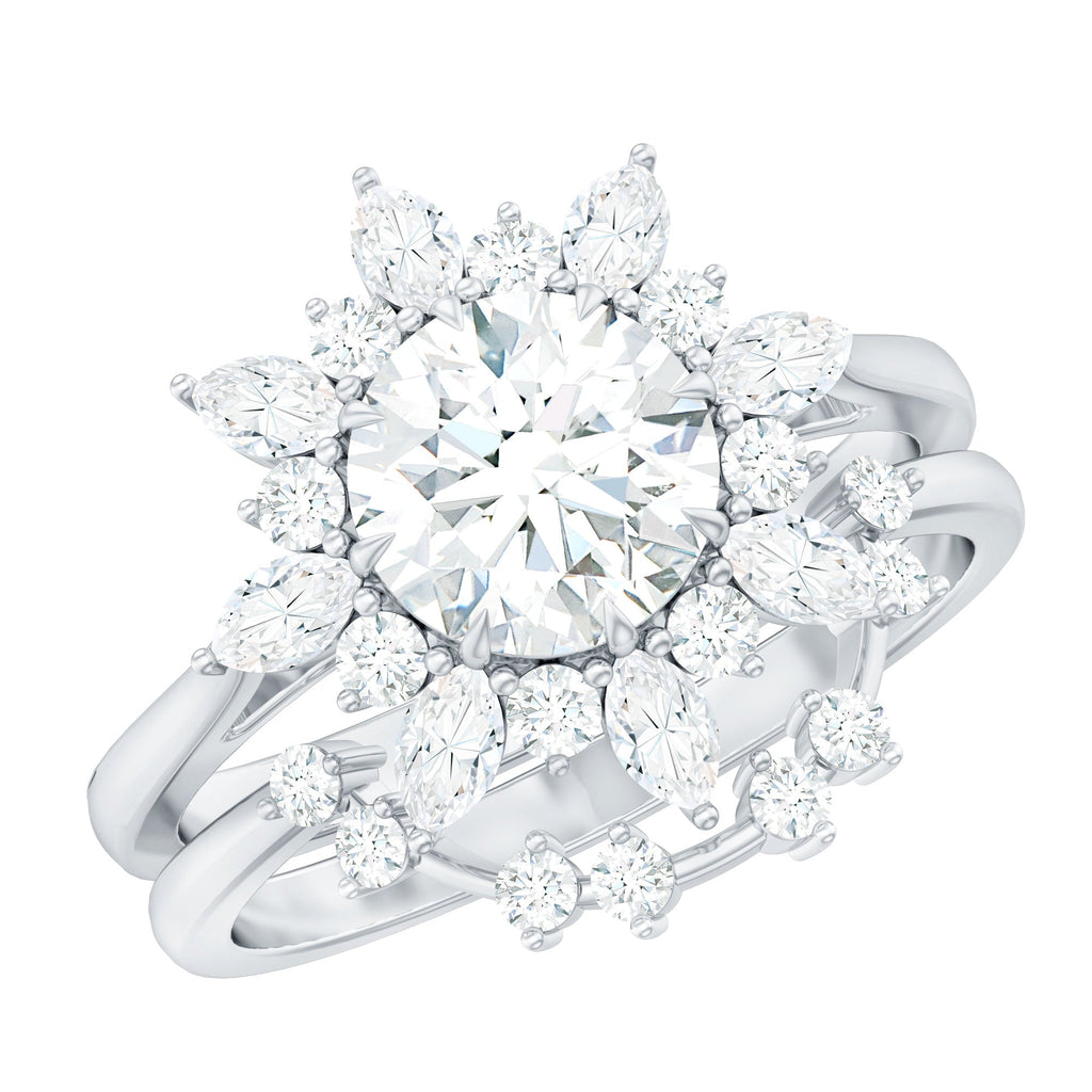 Flower Inspired Moissanite Halo Engagement Ring with Enhancer