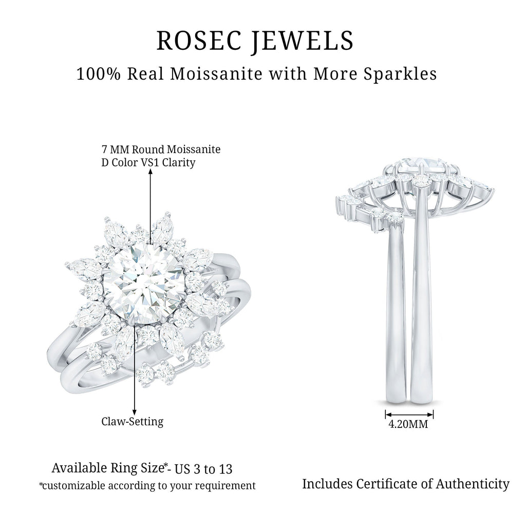 Flower Inspired Moissanite Halo Engagement Ring with Enhancer