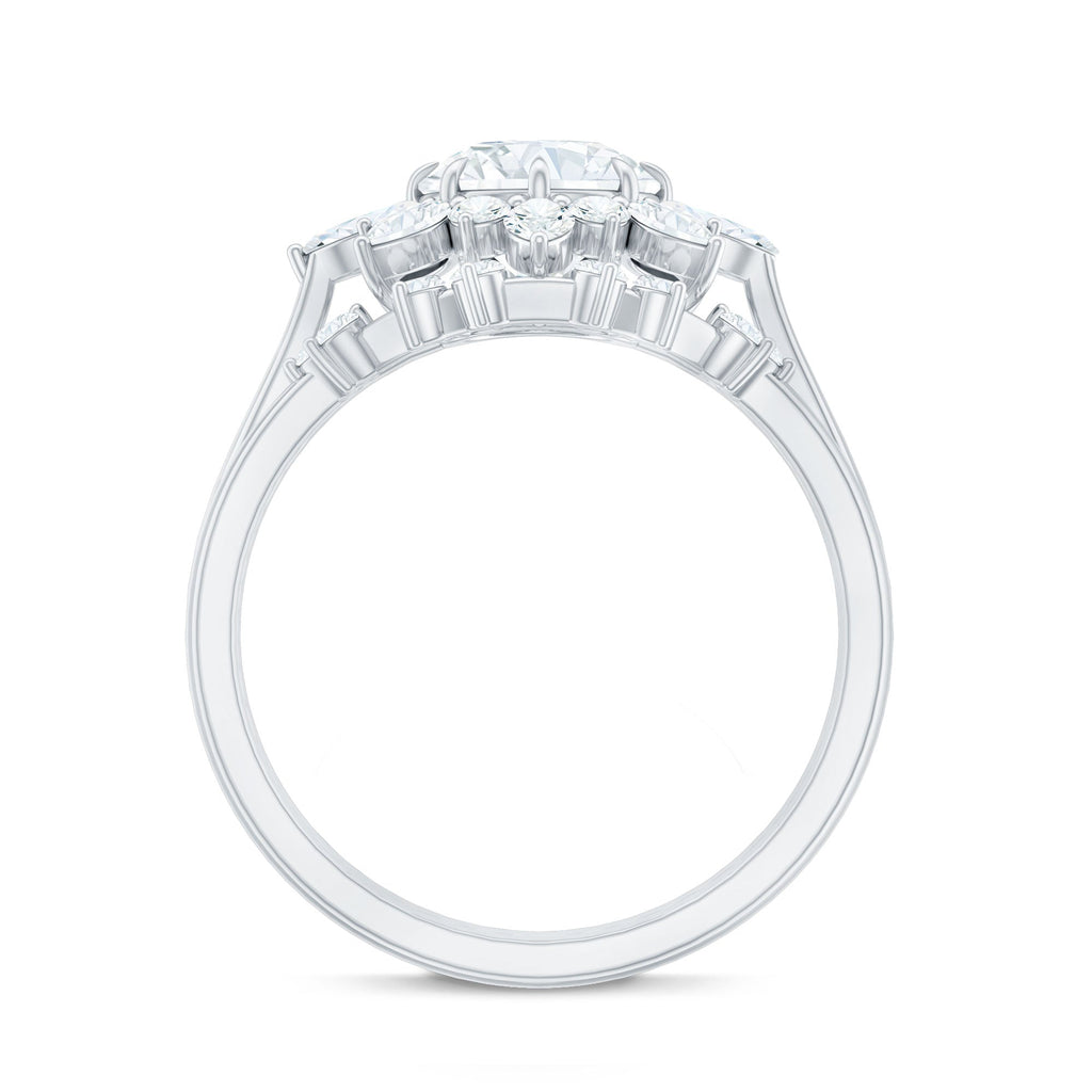 Flower Inspired Moissanite Halo Engagement Ring with Enhancer