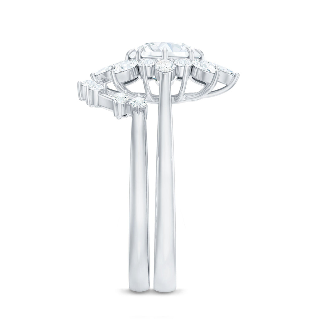 Flower Inspired Moissanite Halo Engagement Ring with Enhancer