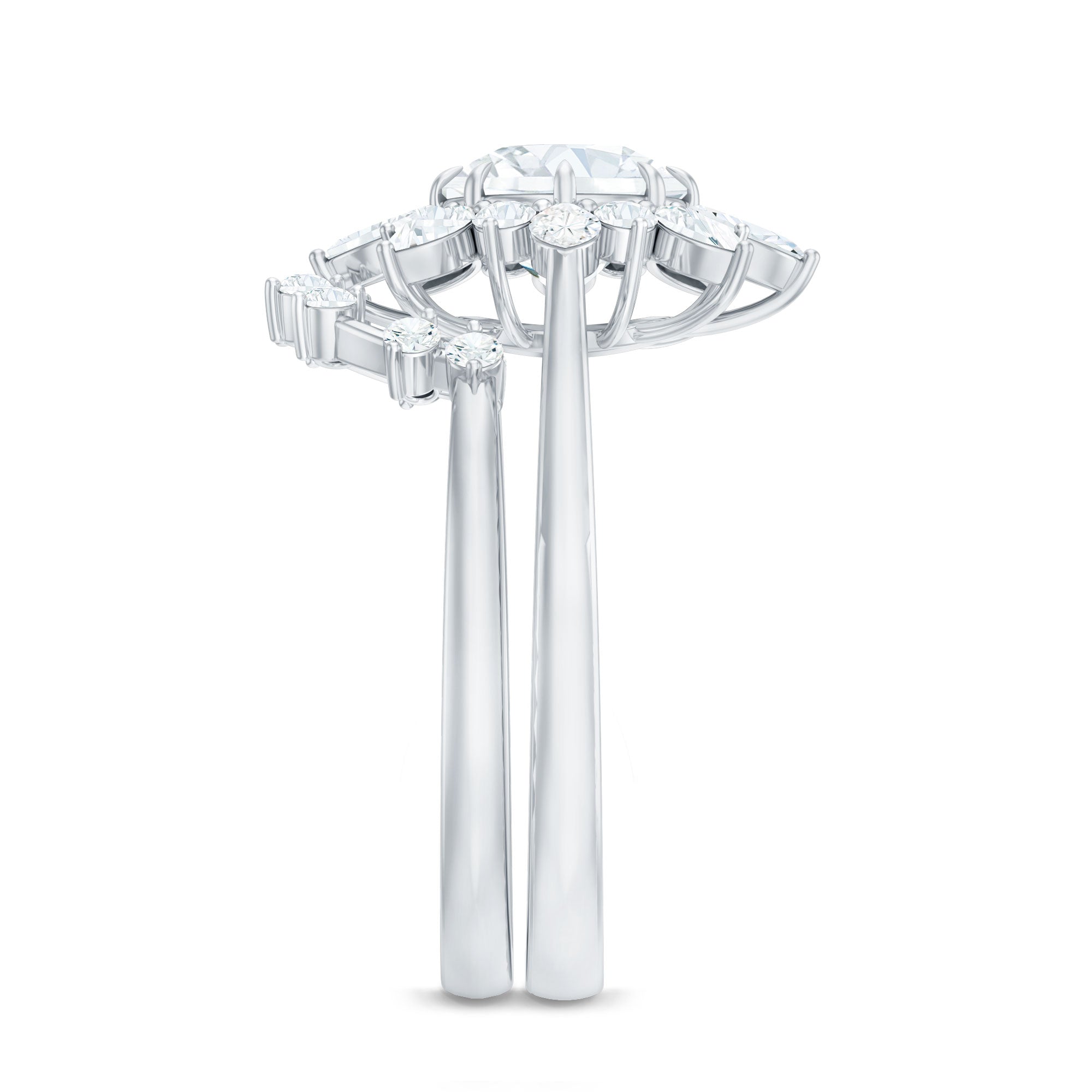 Flower Inspired Moissanite Halo Engagement Ring with Enhancer