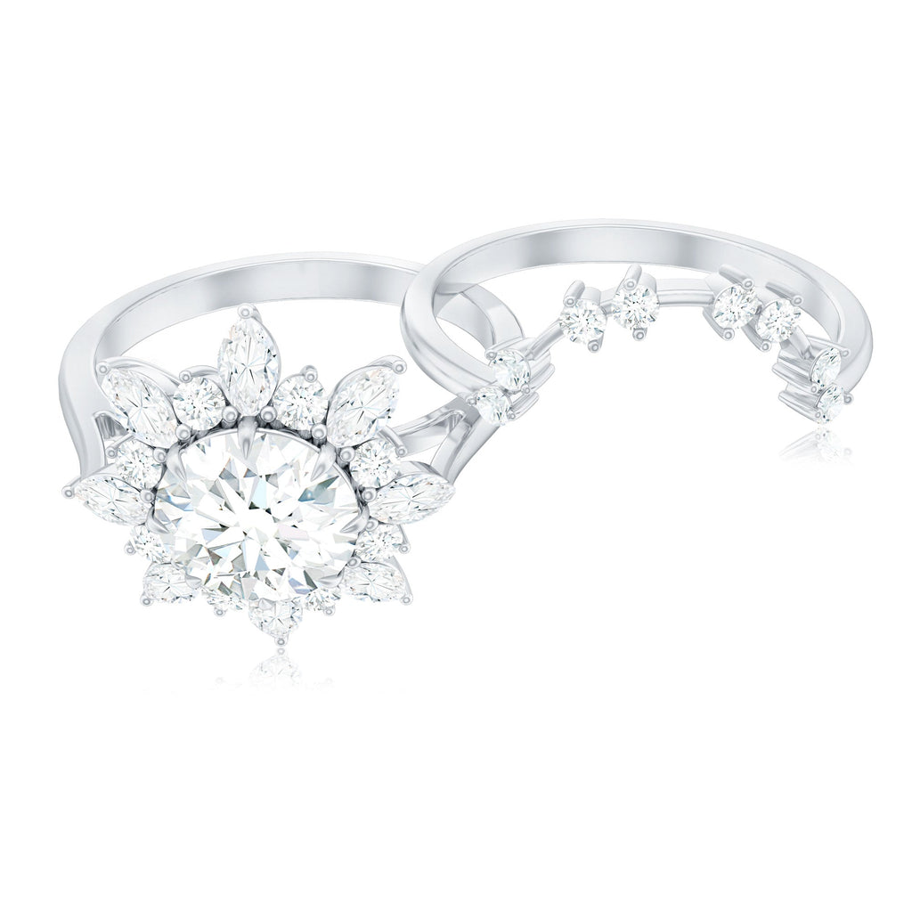 Flower Inspired Moissanite Halo Engagement Ring with Enhancer