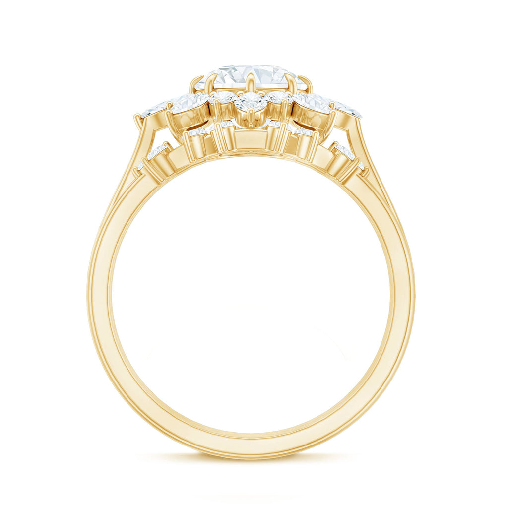 Flower Inspired Moissanite Halo Engagement Ring with Enhancer