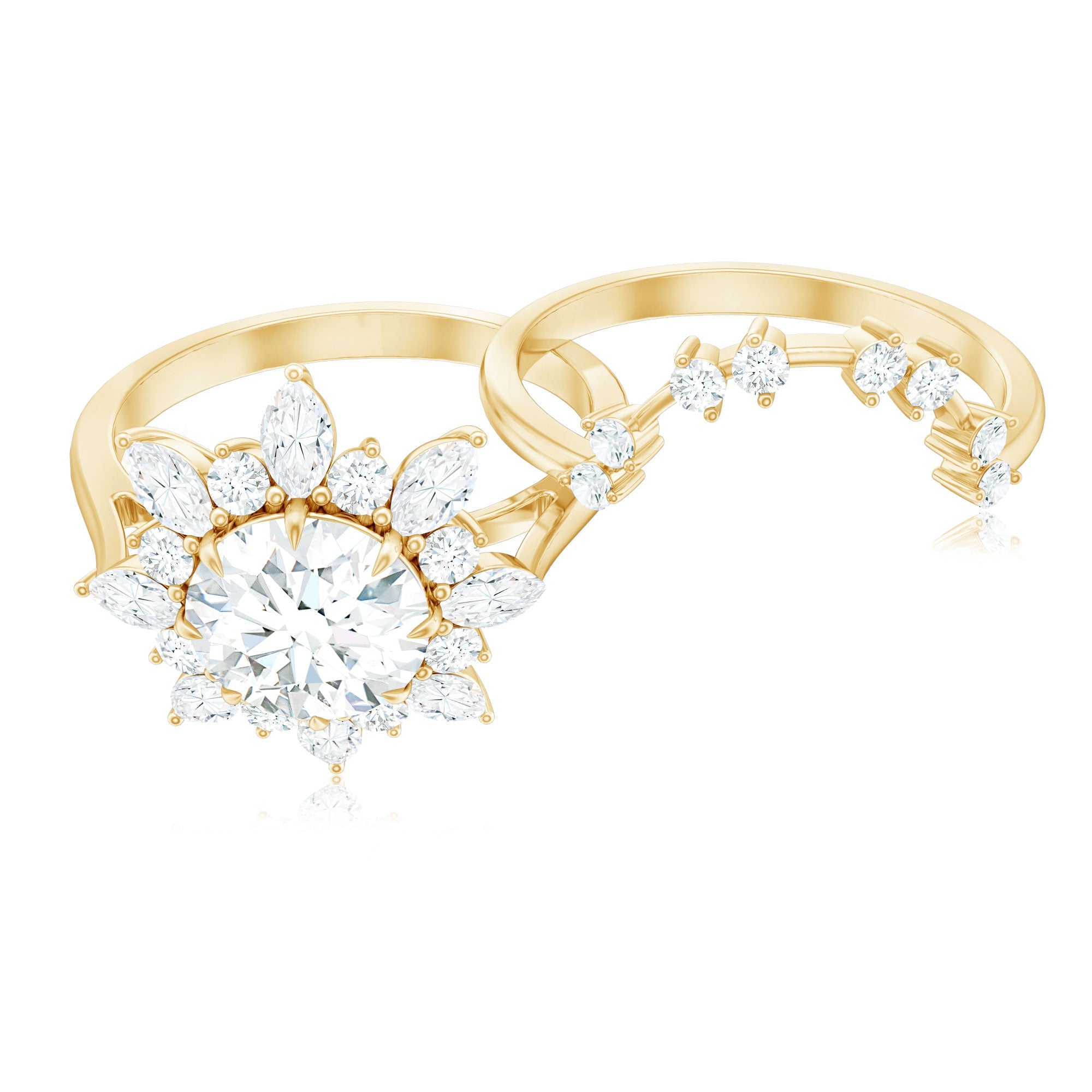 Flower Inspired Moissanite Halo Engagement Ring with Enhancer