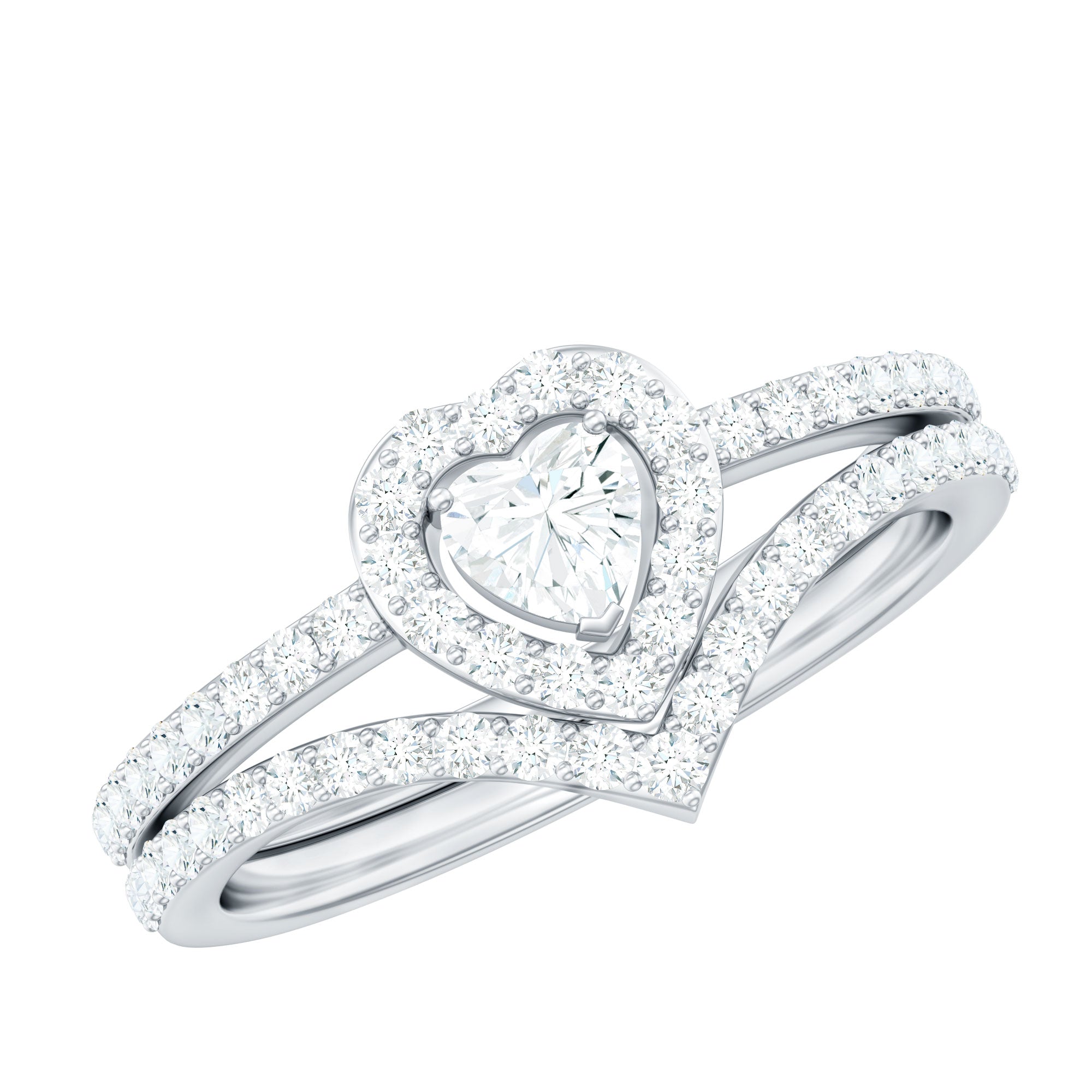 Heart Shape Moissanite Wedding Ring Set For Women