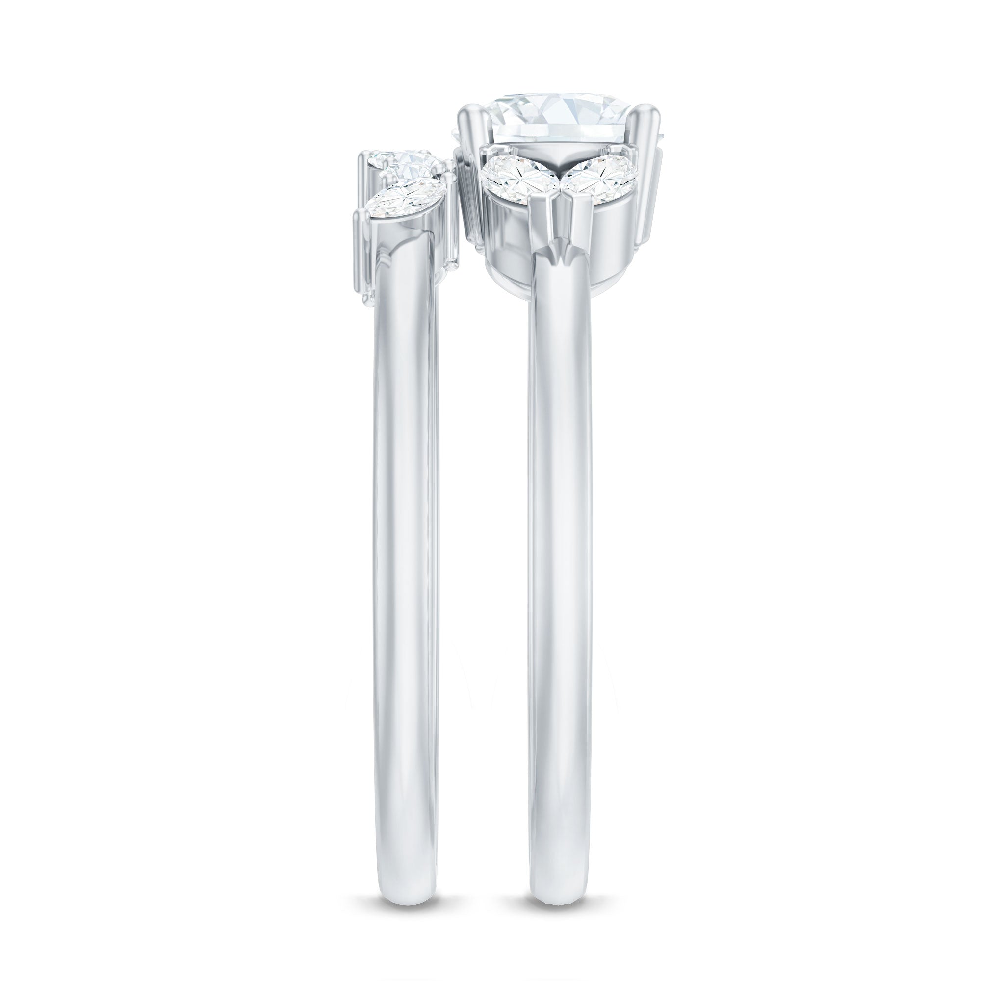 Round Cut Moissanite Bridal Ring Set with Certificate