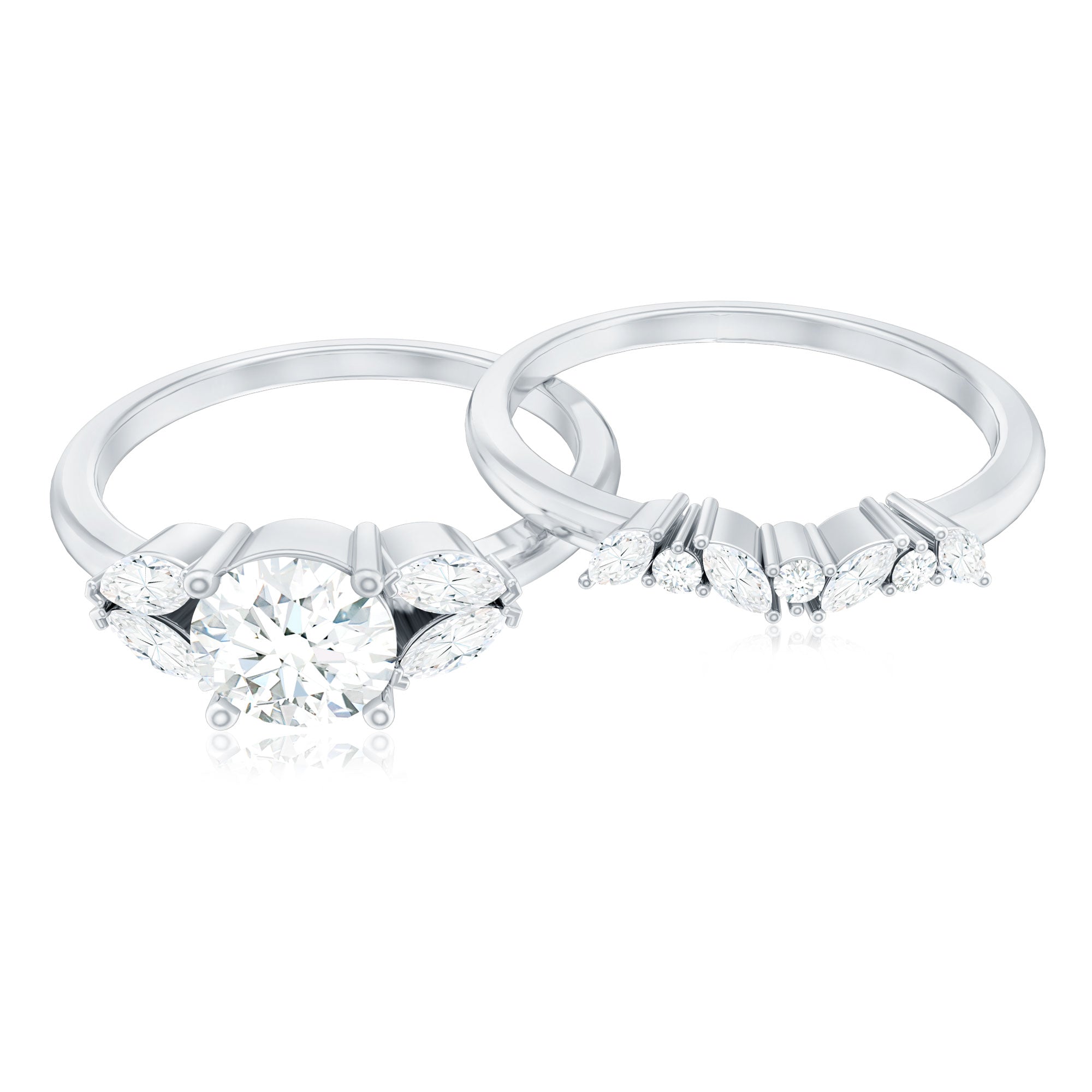 Round Cut Moissanite Bridal Ring Set with Certificate