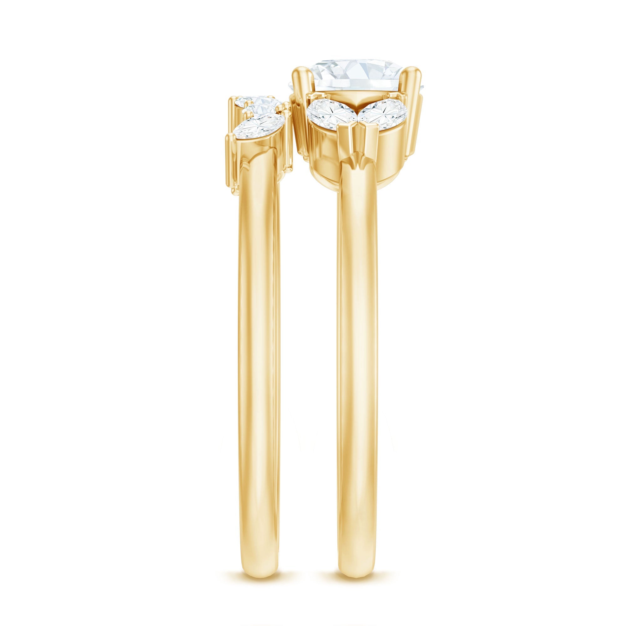 Round Cut Moissanite Bridal Ring Set with Certificate