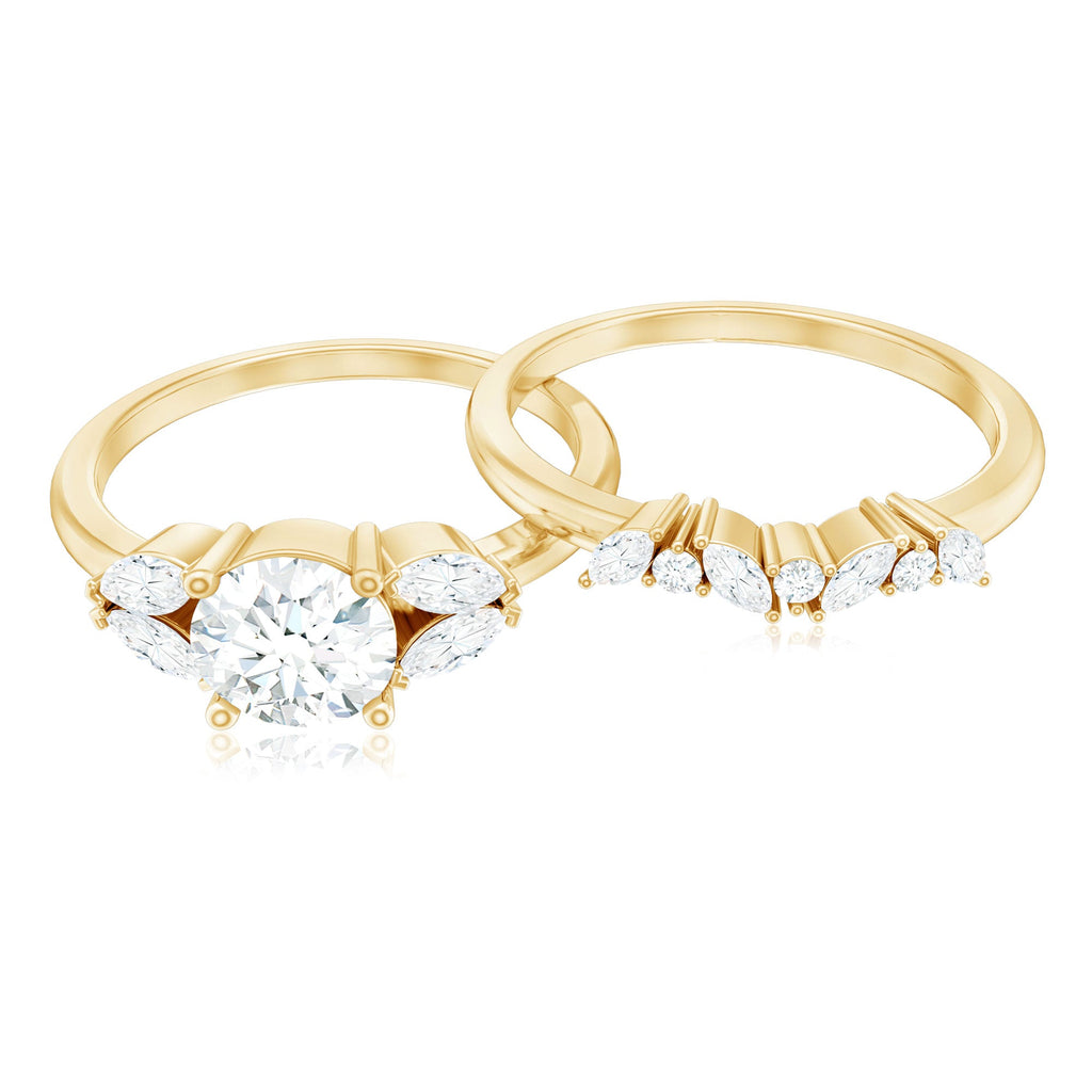 Round Cut Moissanite Bridal Ring Set with Certificate