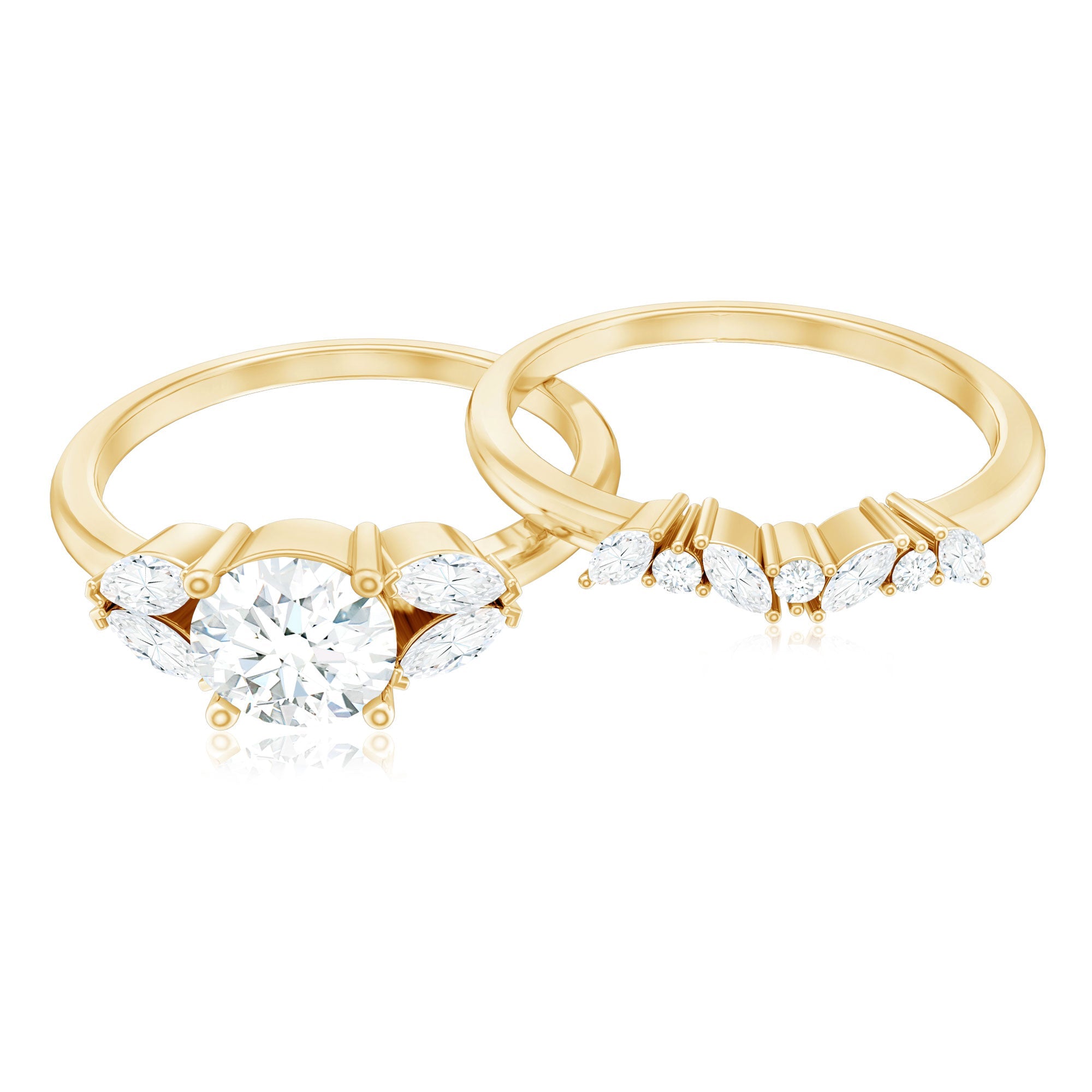 Round Cut Moissanite Bridal Ring Set with Certificate