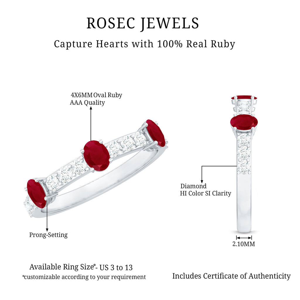 Oval Shape Ruby and Diamond Half Eternity Band Ring