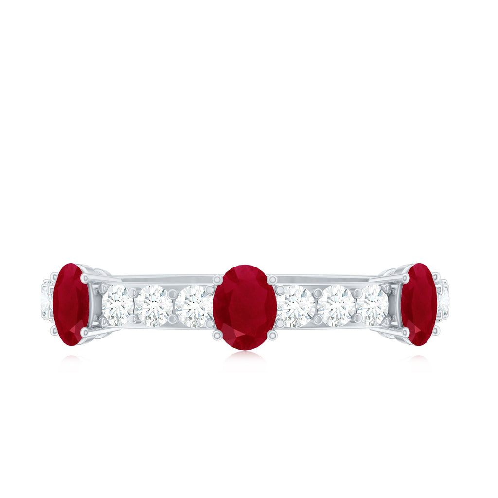 Oval Shape Ruby and Diamond Half Eternity Band Ring