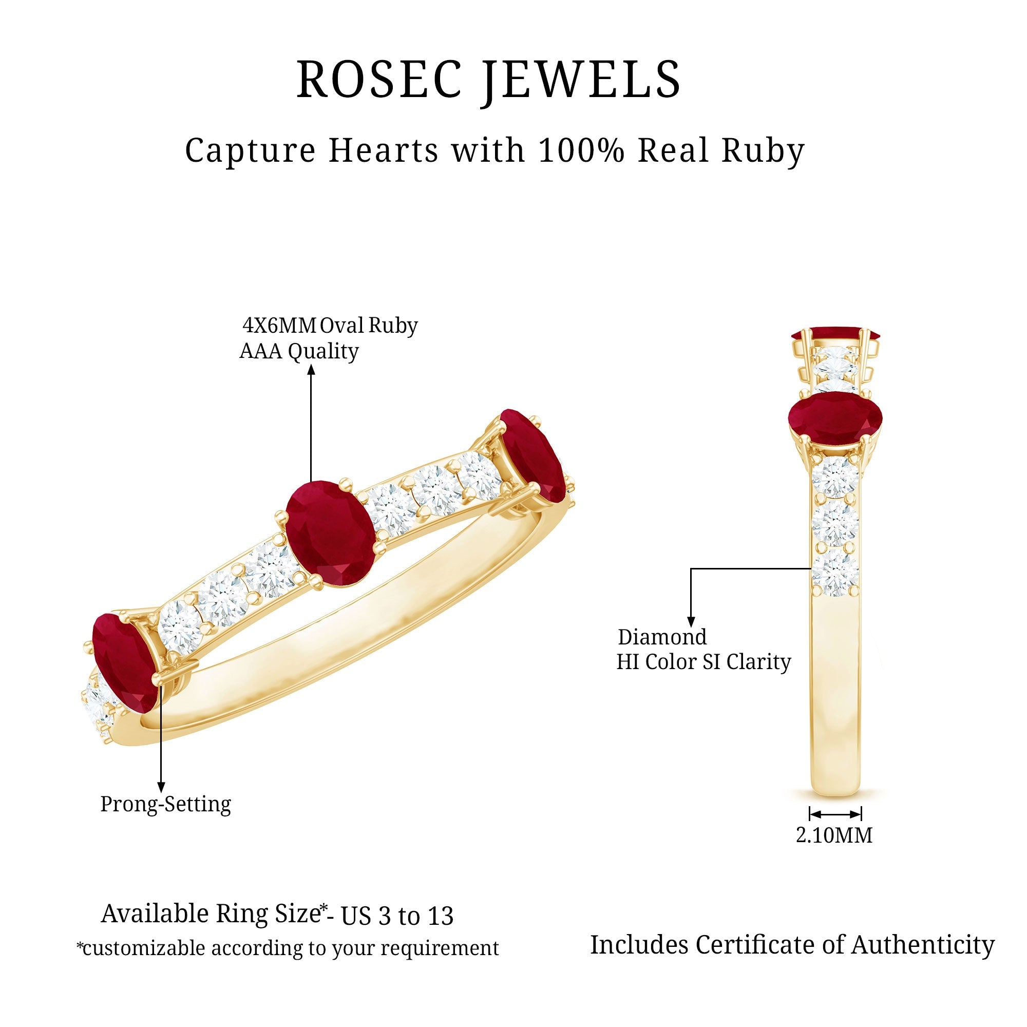 Oval Shape Ruby and Diamond Half Eternity Band Ring