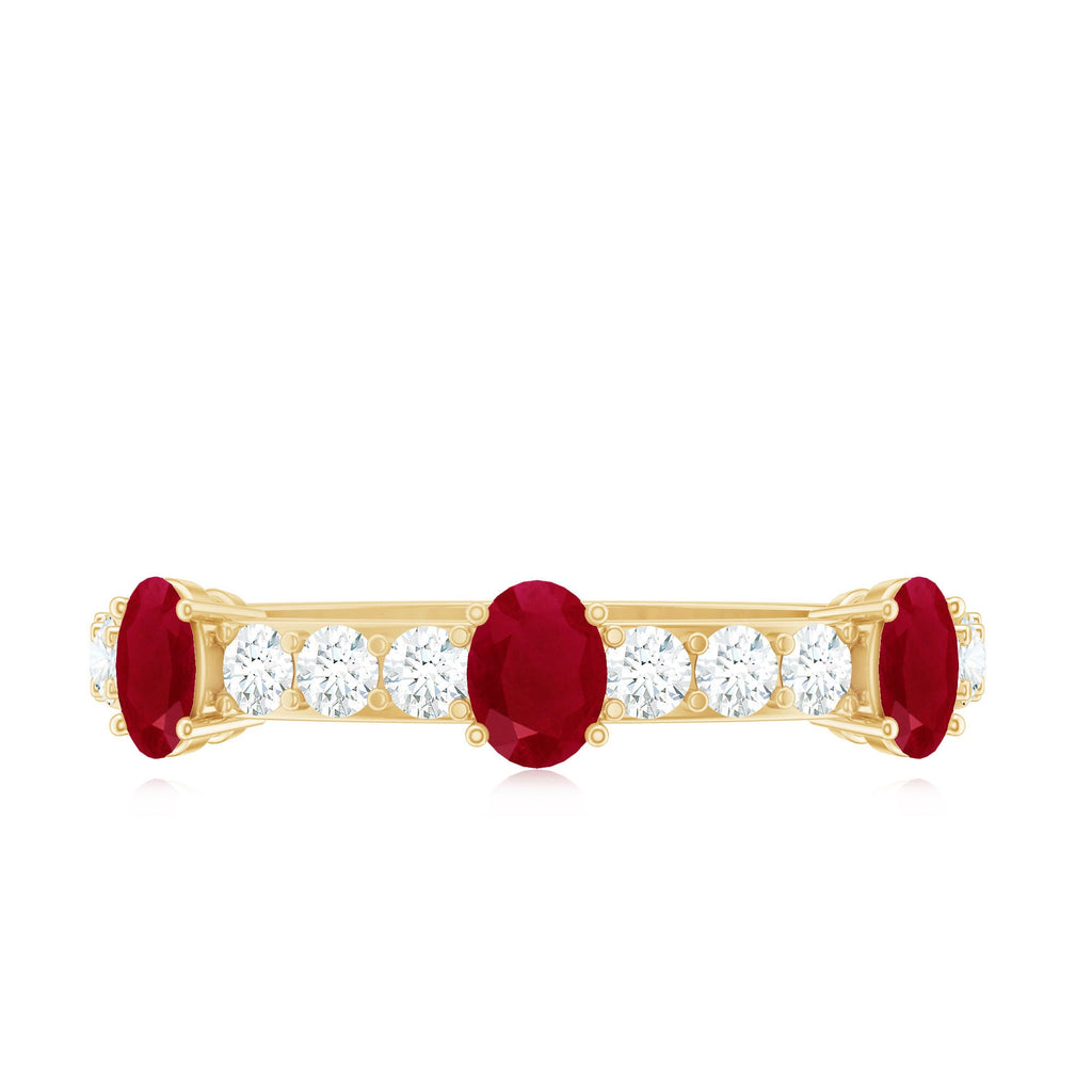 Oval Shape Ruby and Diamond Half Eternity Band Ring