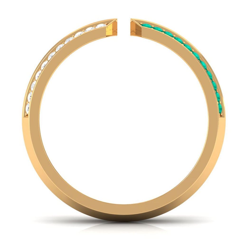 Contemporary Emerald and Moissanite Open Wedding Band Ring