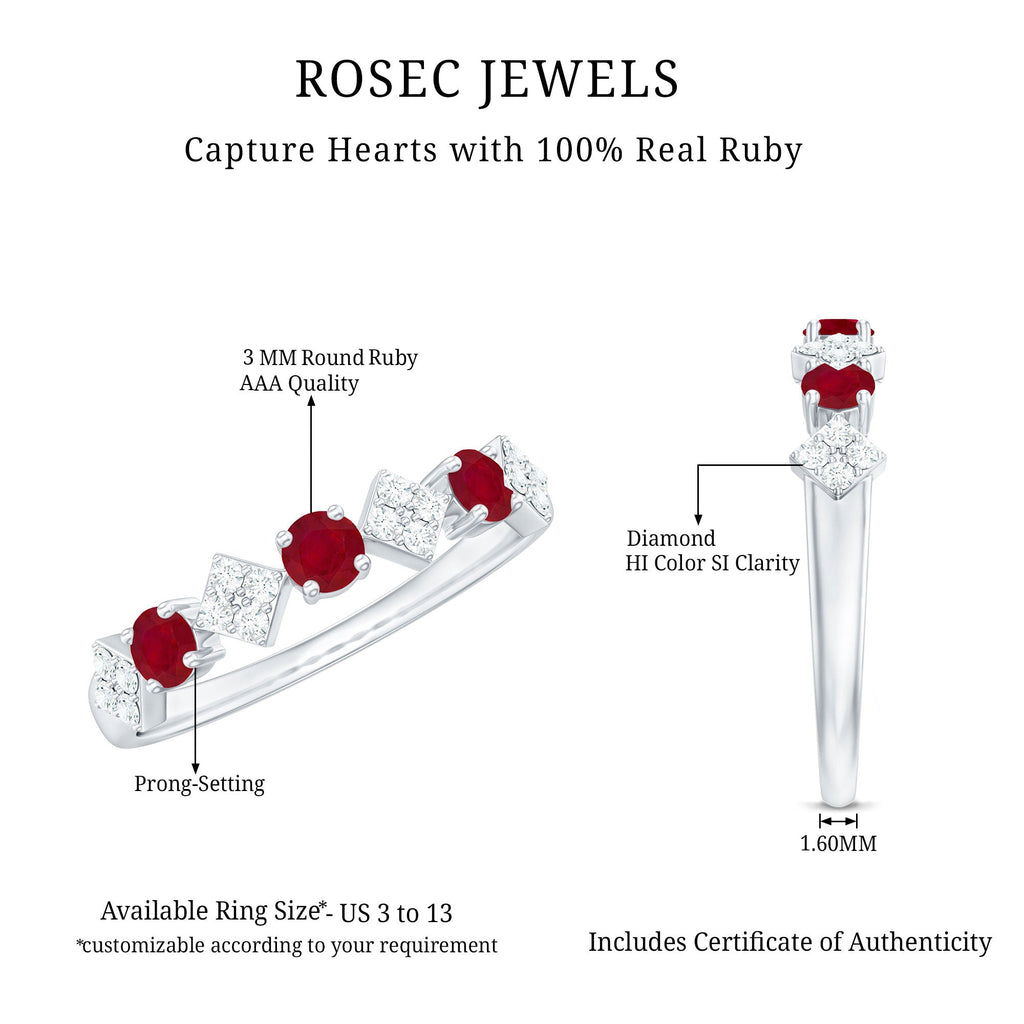 Classic Ruby and Diamond Half Eternity Ring