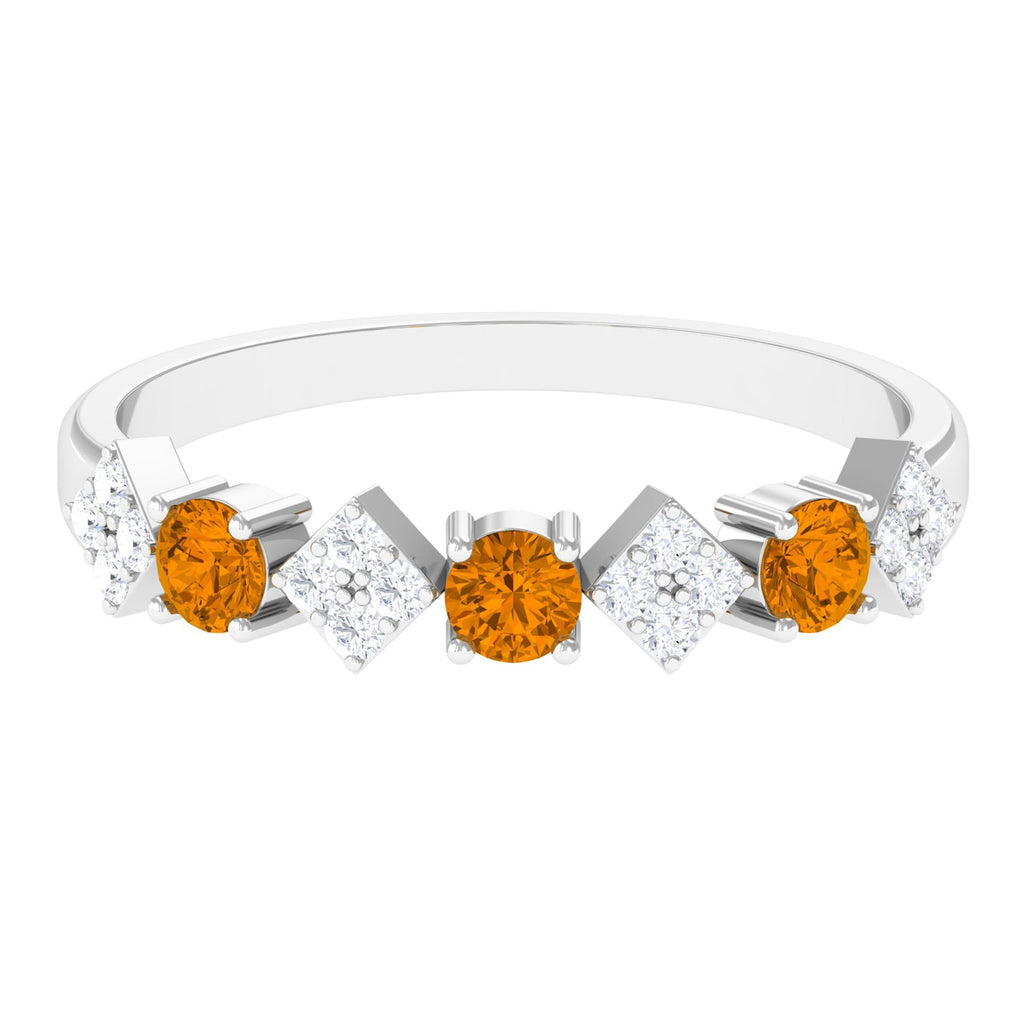 Natural Citrine and Diamond Half Eternity Band Ring in Gold