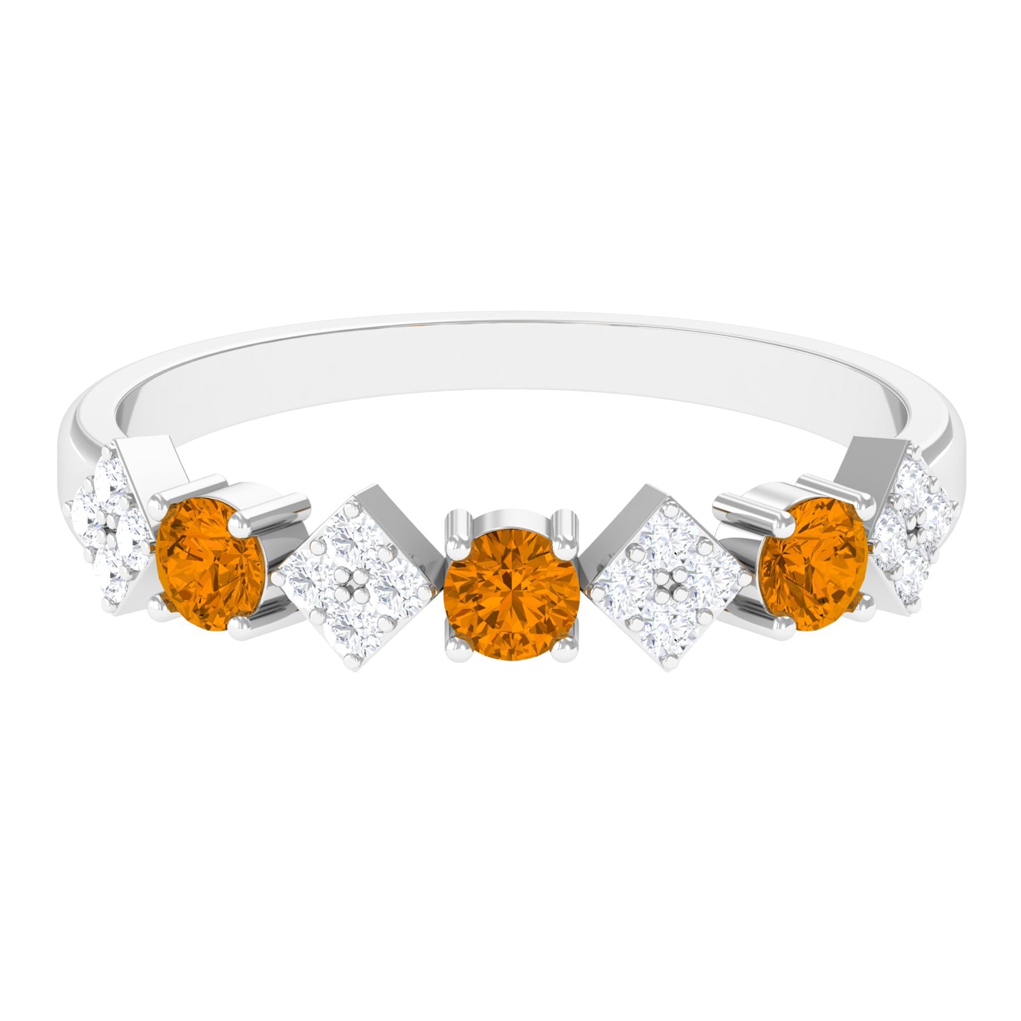 Natural Citrine and Diamond Half Eternity Band Ring in Gold
