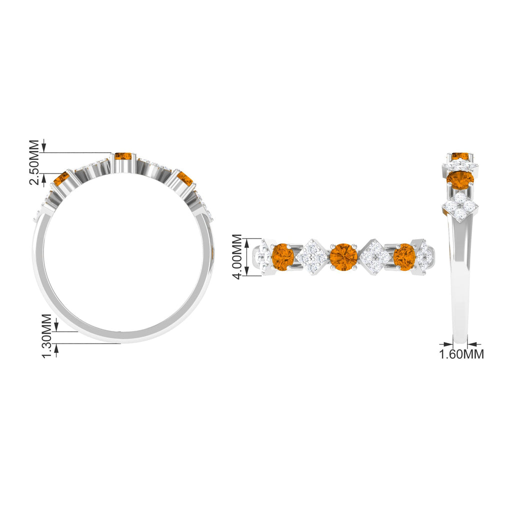 Natural Citrine and Diamond Half Eternity Band Ring in Gold