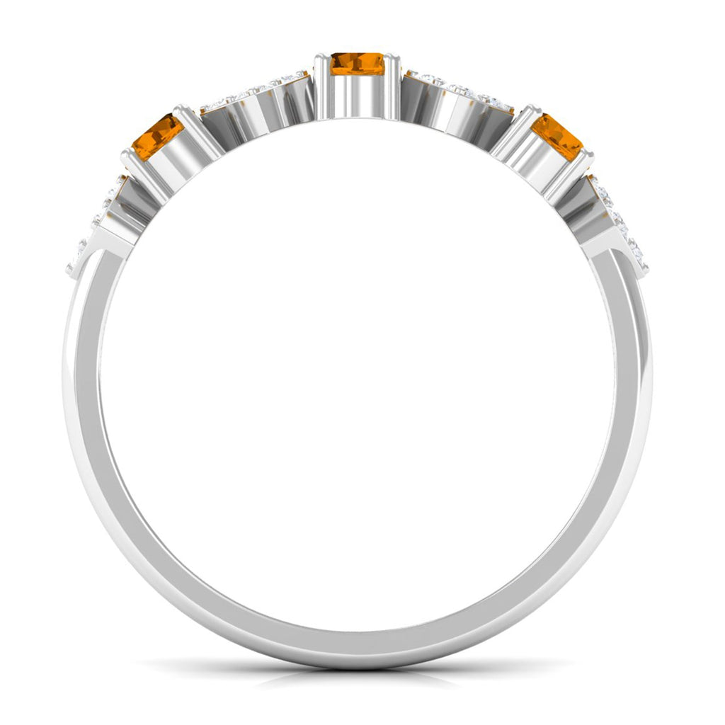Natural Citrine and Diamond Half Eternity Band Ring in Gold