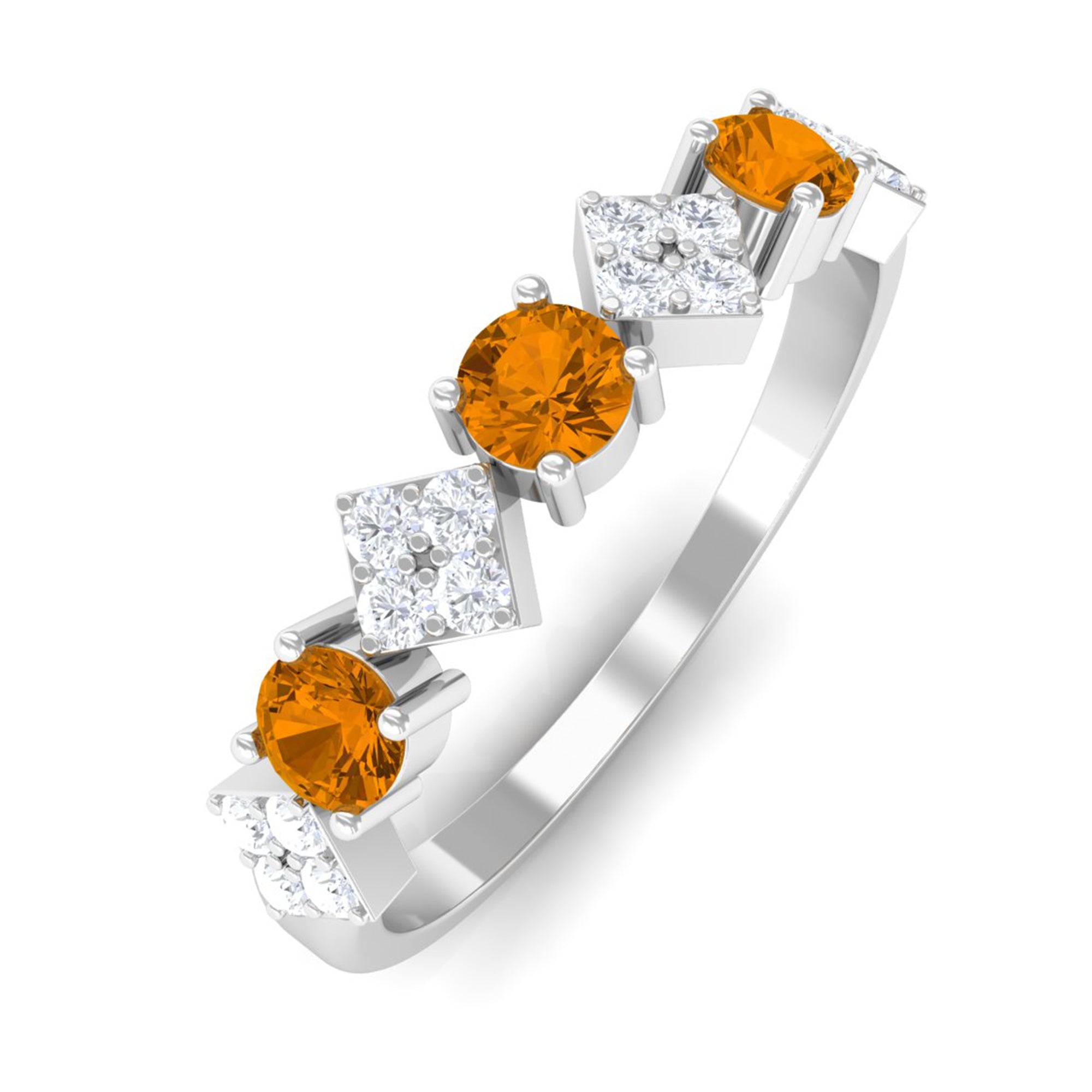 Natural Citrine and Diamond Half Eternity Band Ring in Gold