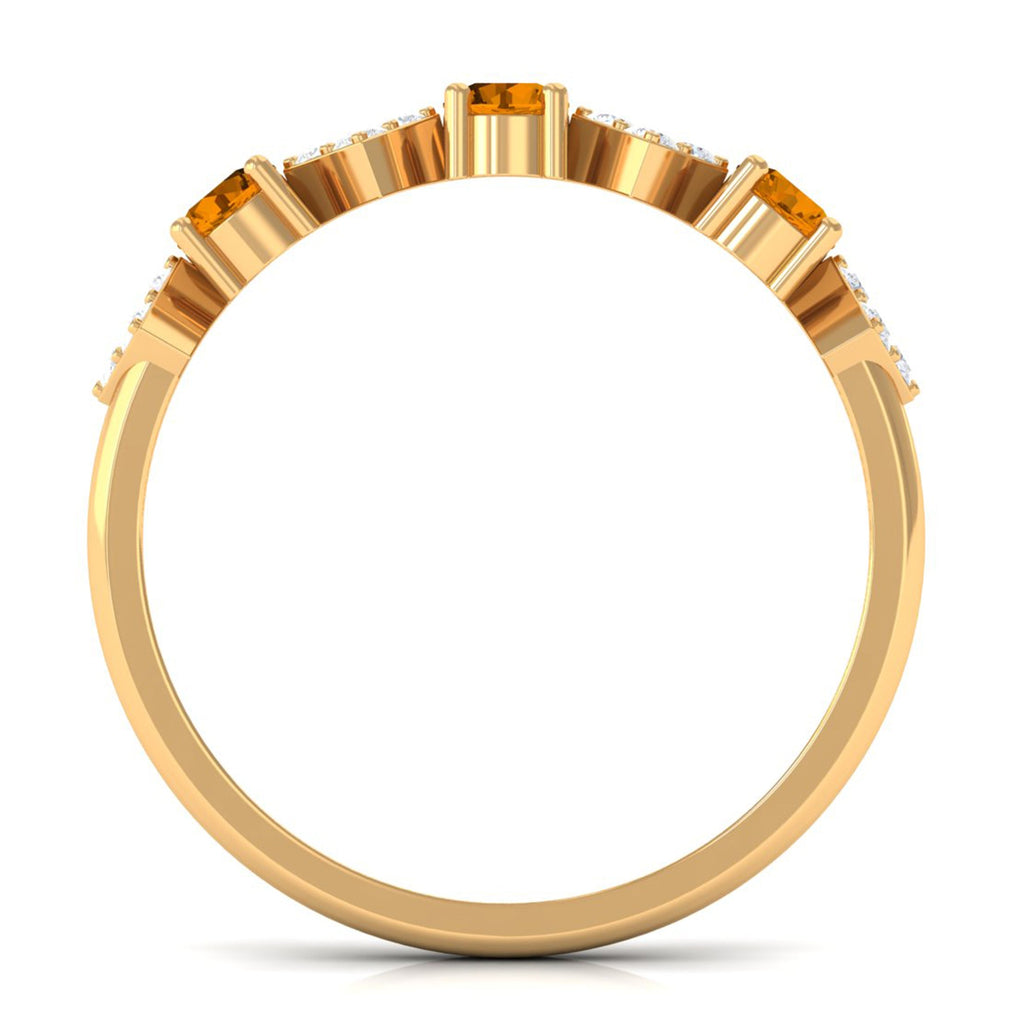 Natural Citrine and Diamond Half Eternity Band Ring in Gold
