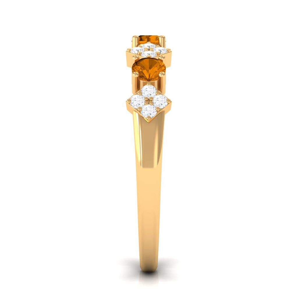 Natural Citrine and Diamond Half Eternity Band Ring in Gold
