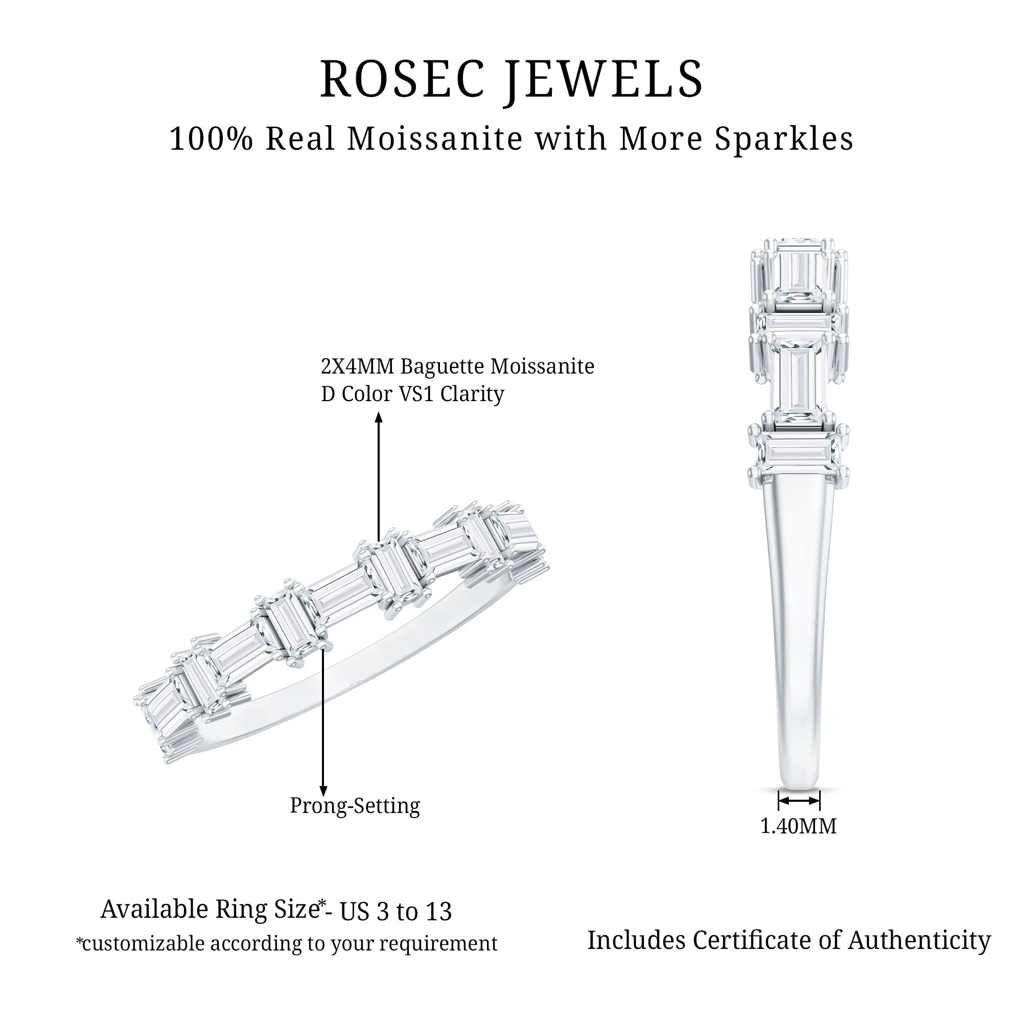 Baguette Cut Moissanite Designer Half Eternity Ring