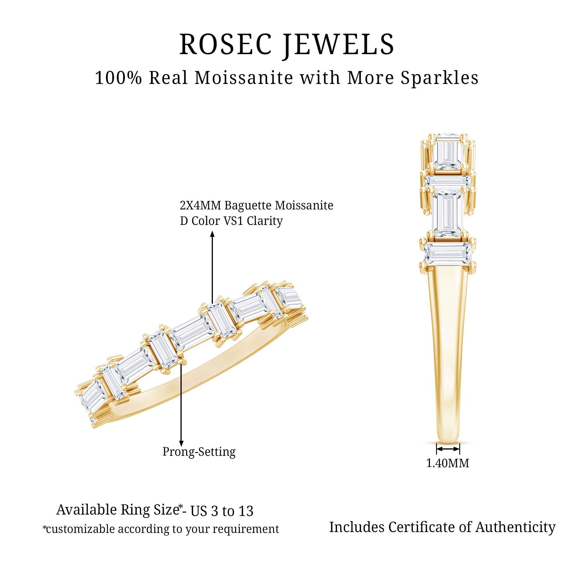 Baguette Cut Moissanite Designer Half Eternity Ring