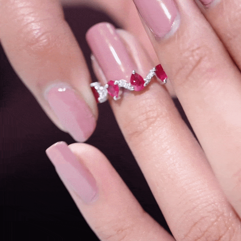 Pear Cut Natural Ruby and Diamond Half Eternity Ring