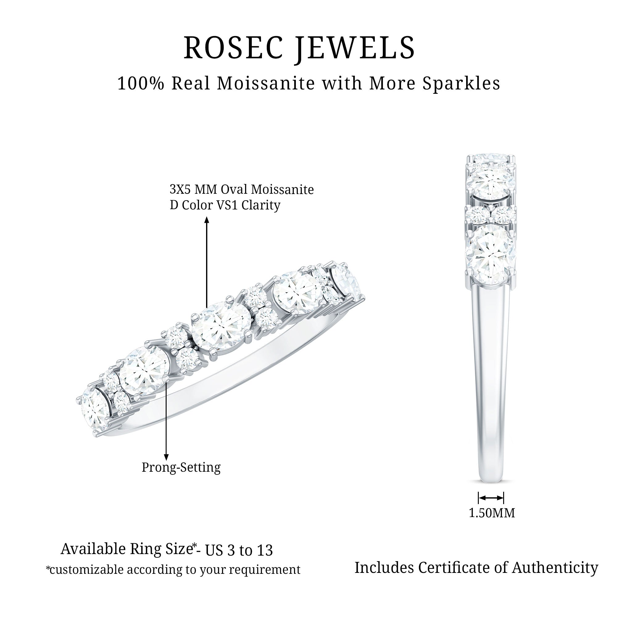 Certified Moissanite East West Eternity Band