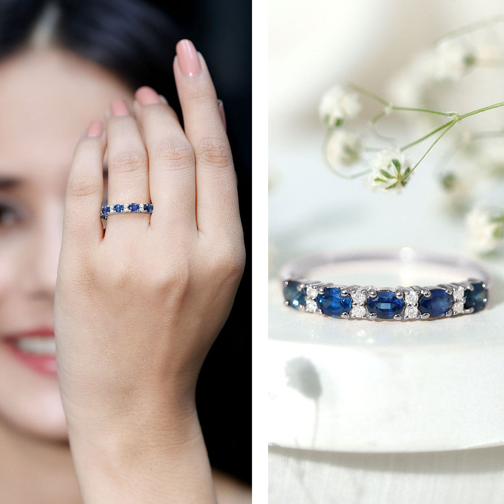 Certified Blue Sapphire and Diamond Eternity Band