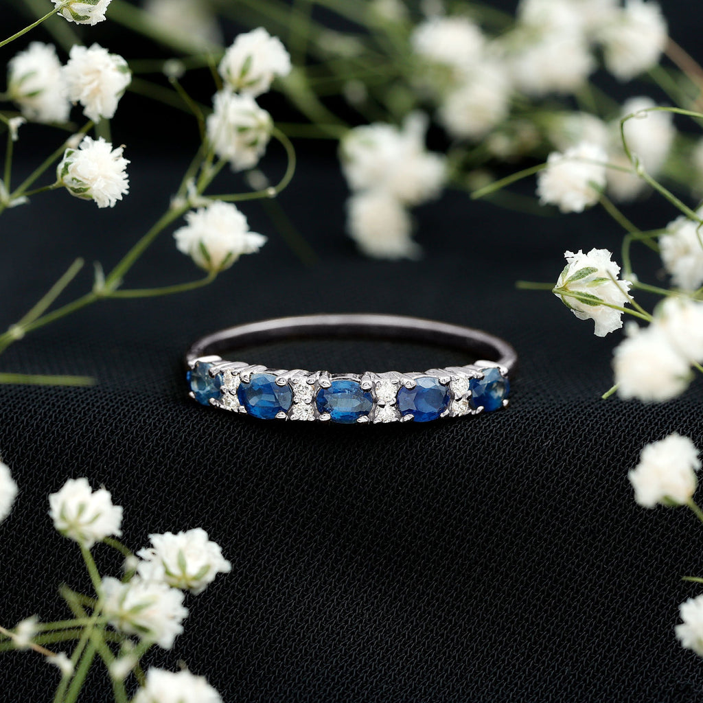 Certified Blue Sapphire and Diamond Eternity Band