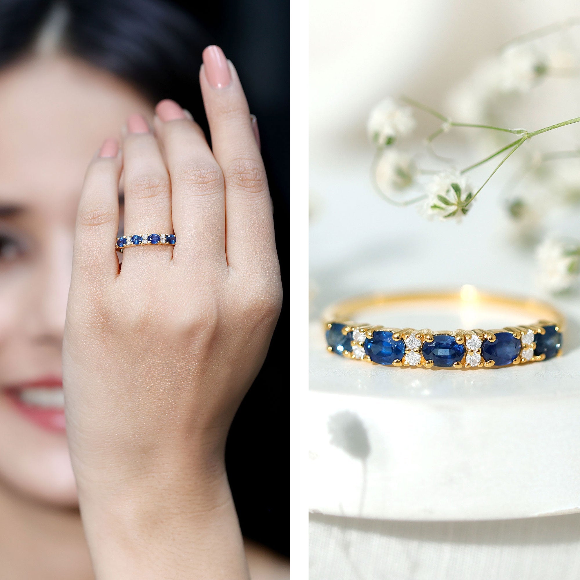 Certified Blue Sapphire and Diamond Eternity Band