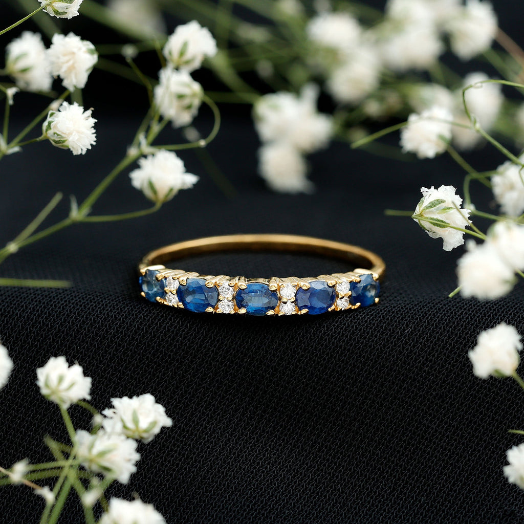 Certified Blue Sapphire and Diamond Eternity Band