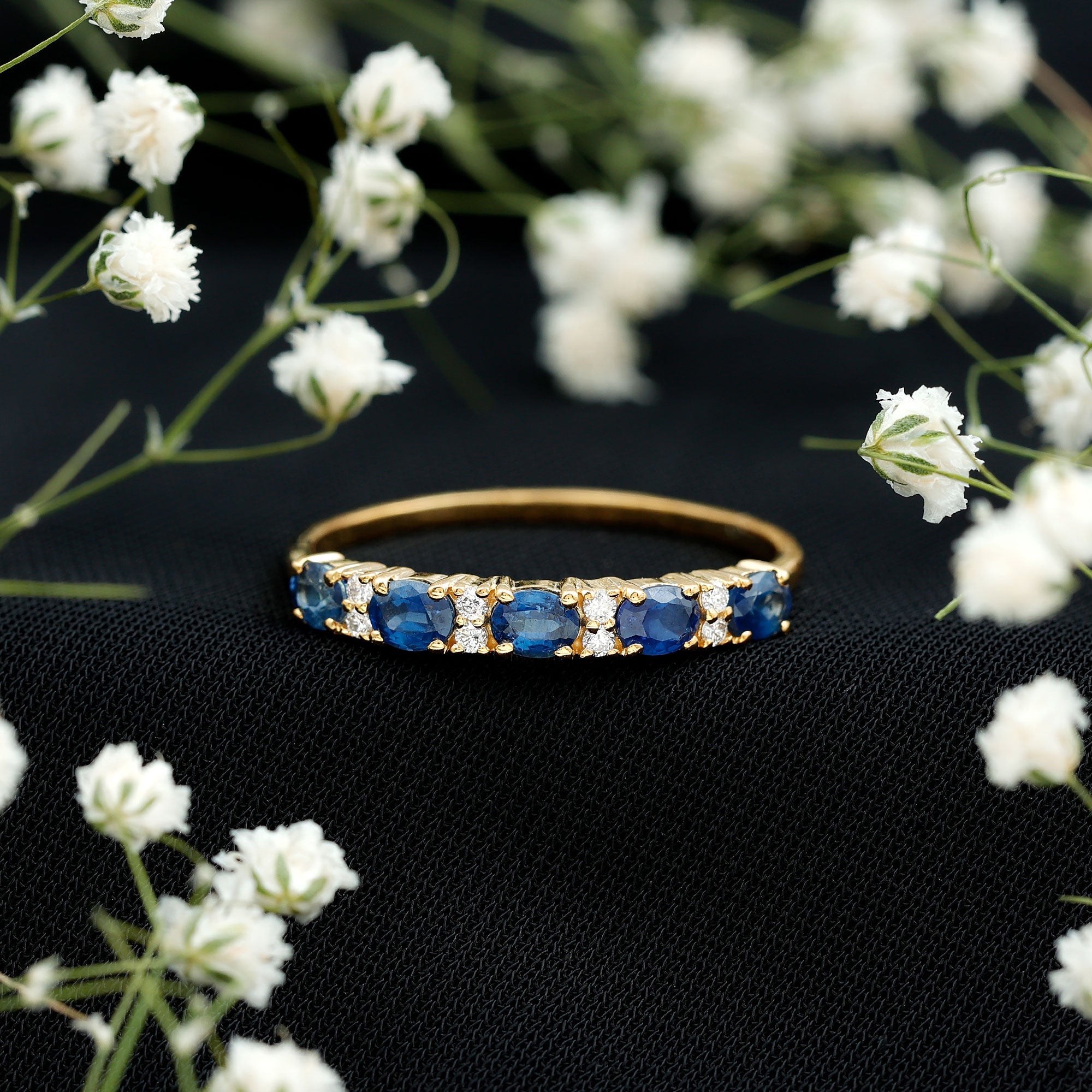 Certified Blue Sapphire and Diamond Eternity Band