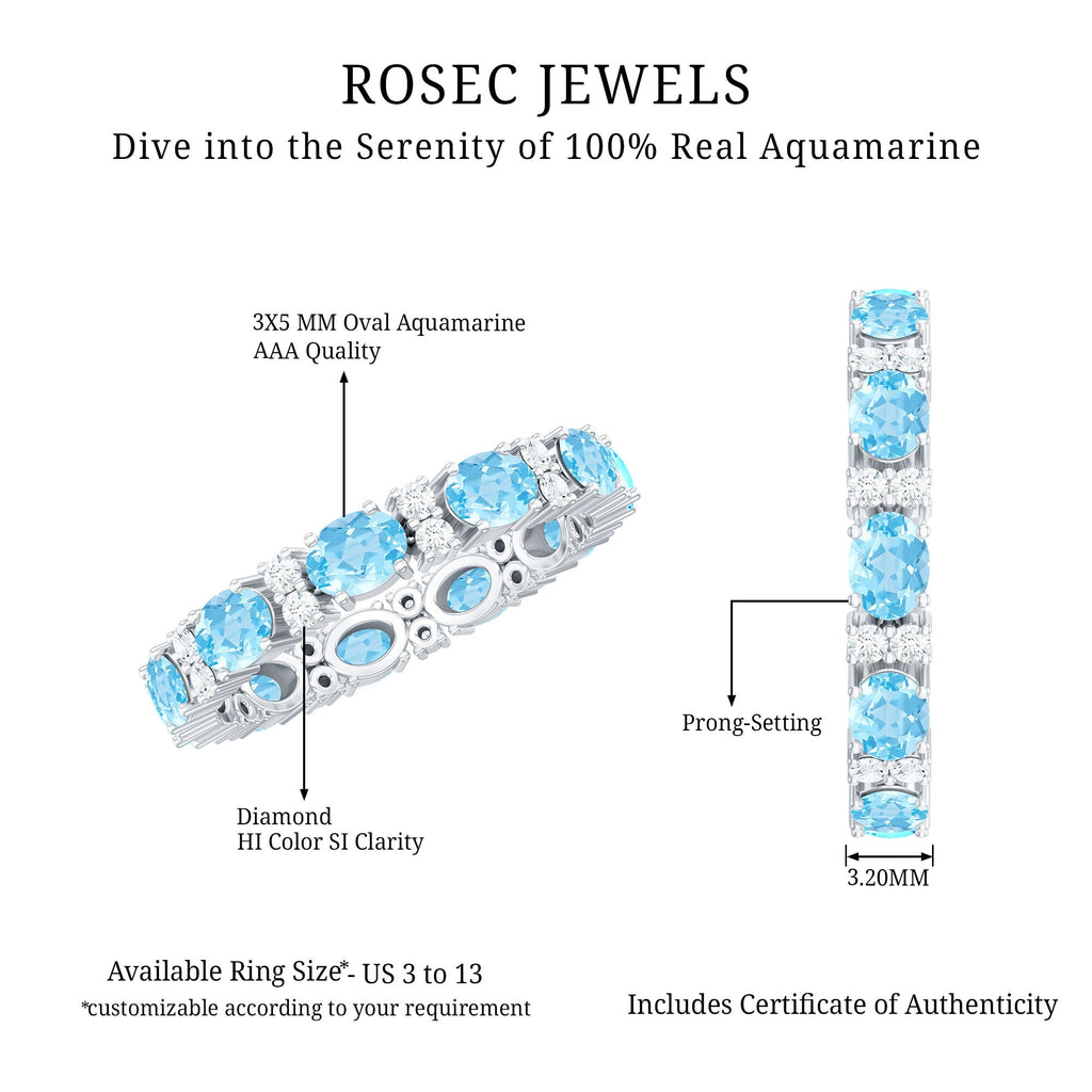 Natural Aquamarine Diamond Eternity Wedding Band in East West Style