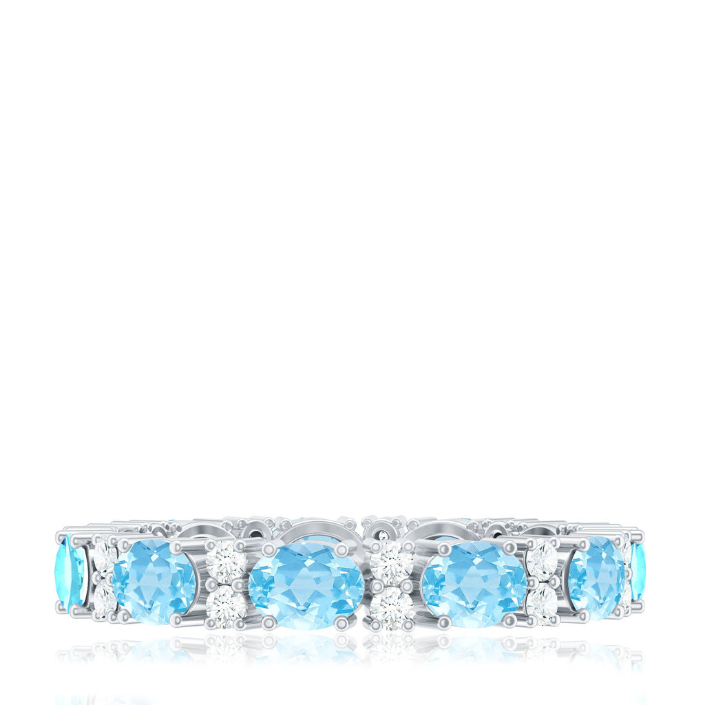 Natural Aquamarine Diamond Eternity Wedding Band in East West Style