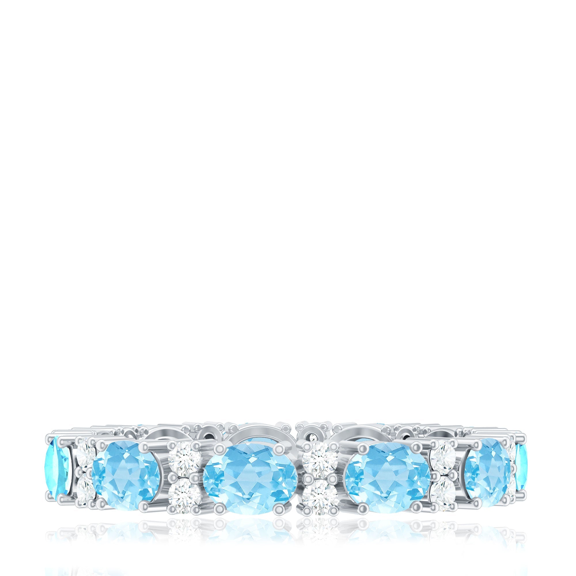 Natural Aquamarine Diamond Eternity Wedding Band in East West Style