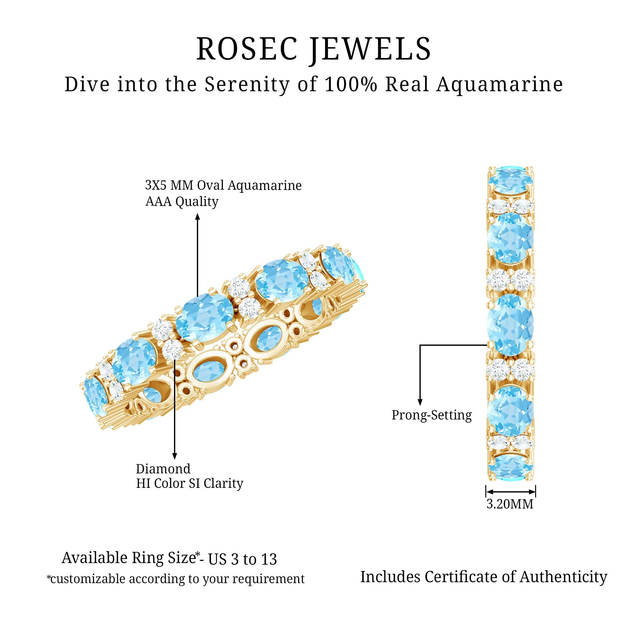 Natural Aquamarine Diamond Eternity Wedding Band in East West Style