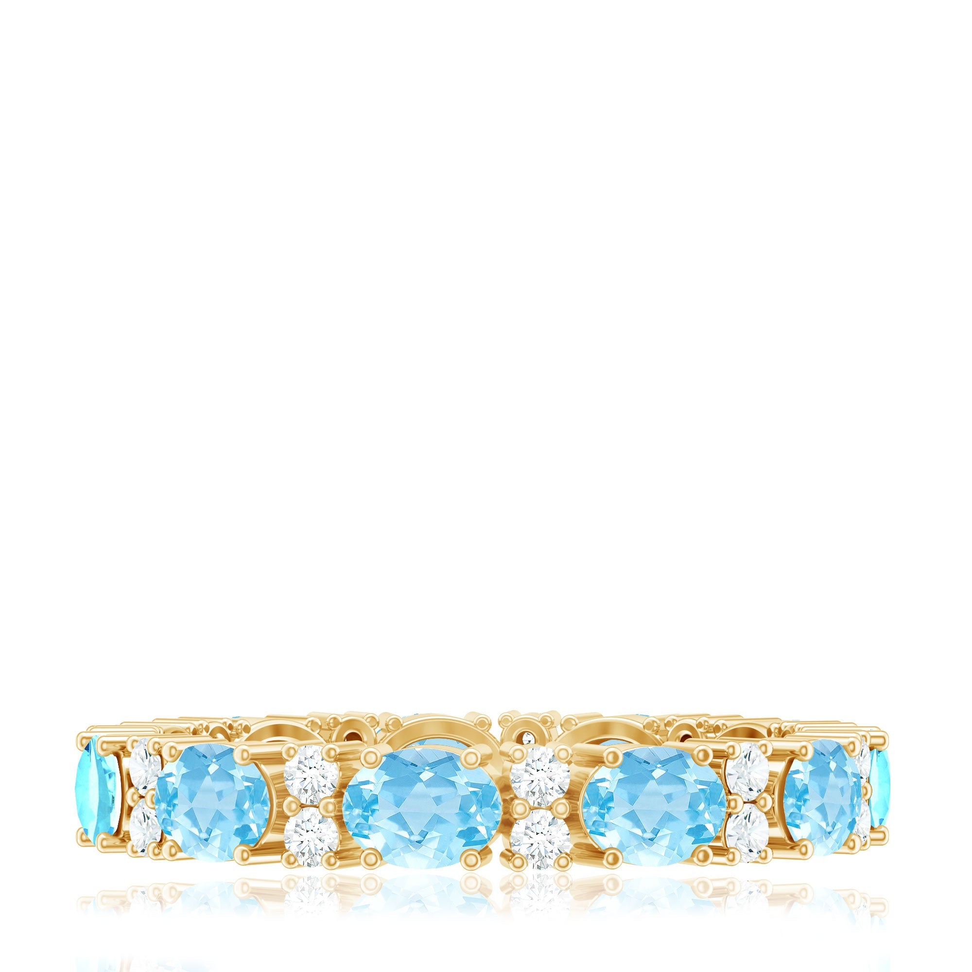 Natural Aquamarine Diamond Eternity Wedding Band in East West Style