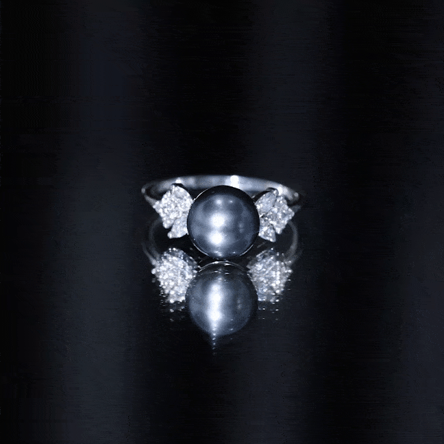 Nature Inspired Tahitian Pearl Engagement Ring with Diamond Accent