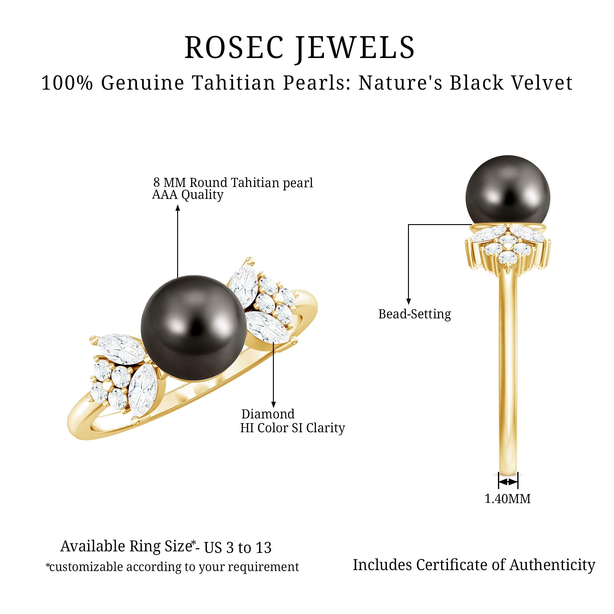 Nature Inspired Tahitian Pearl Engagement Ring with Diamond Accent