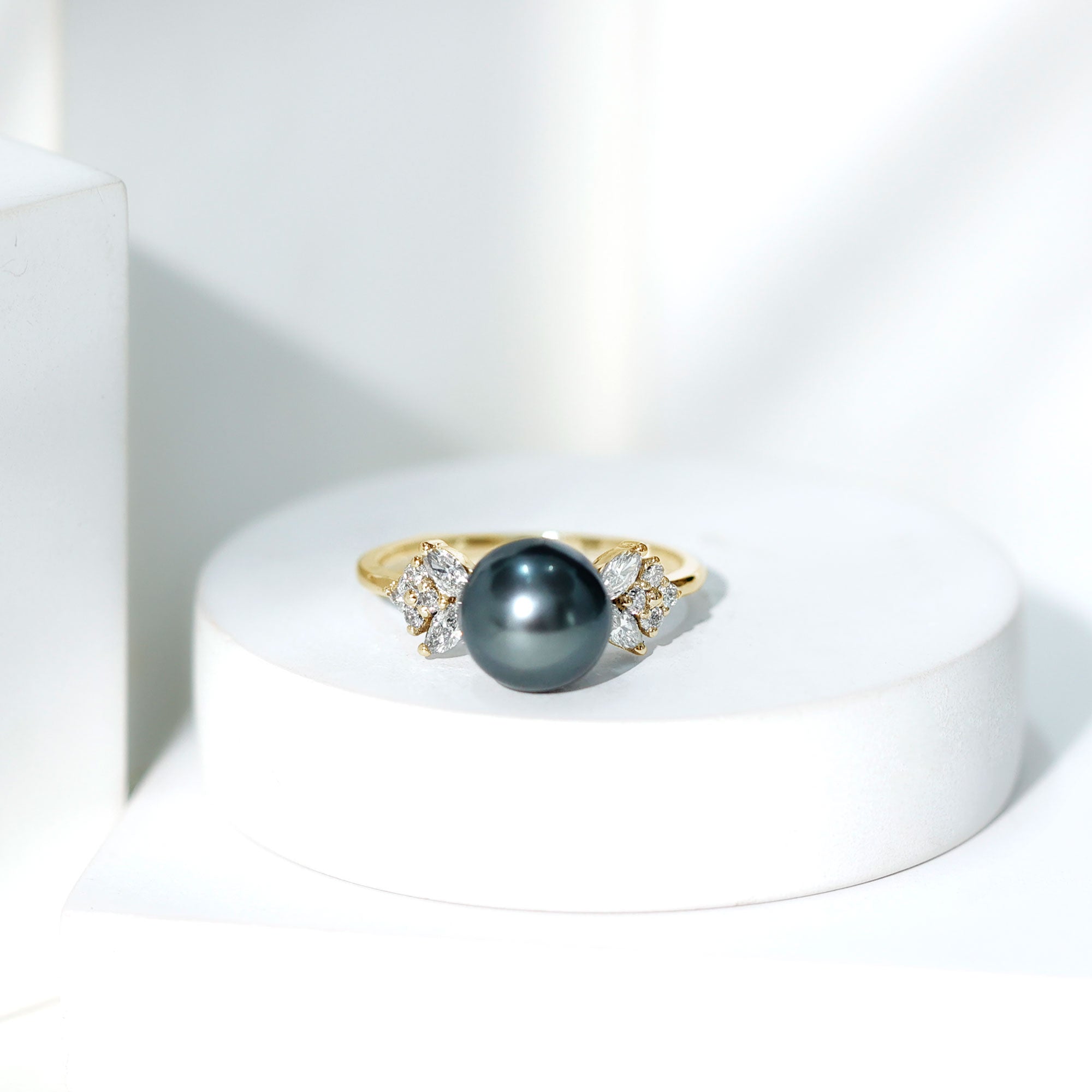Nature Inspired Tahitian Pearl Engagement Ring with Diamond Accent