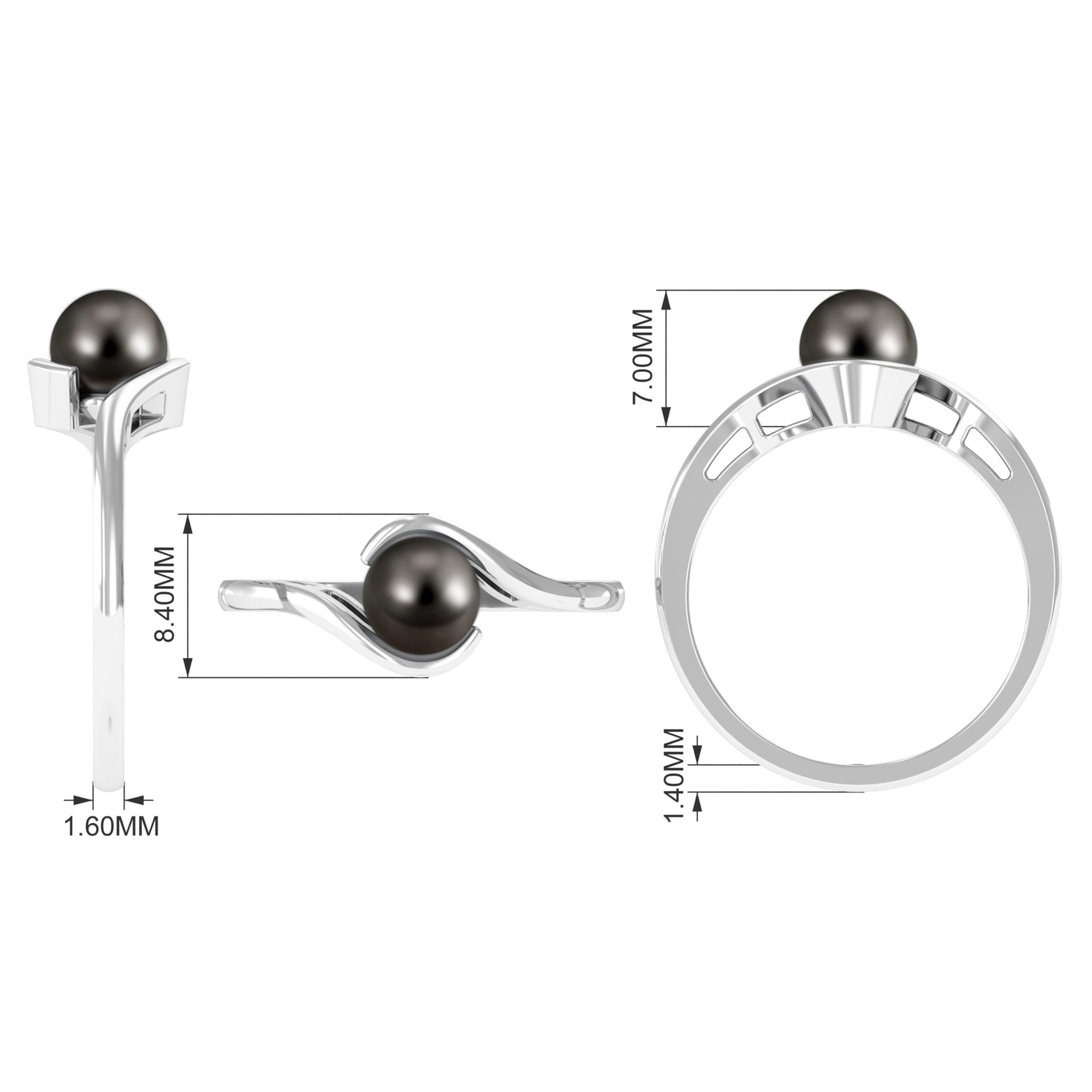2.50 CT Certified Tahitian Pearl Solitaire Bypass Ring in Gold