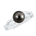 Tahitian Pearl and Diamond Crossover Engagement Ring