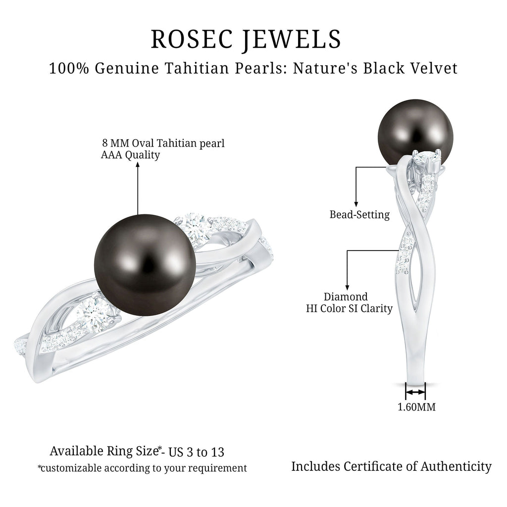 Tahitian Pearl and Diamond Crossover Engagement Ring