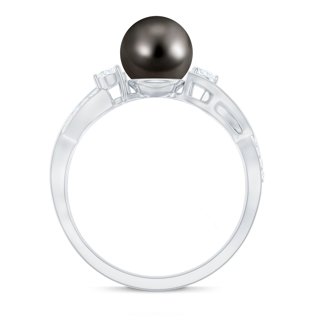 Tahitian Pearl and Diamond Crossover Engagement Ring